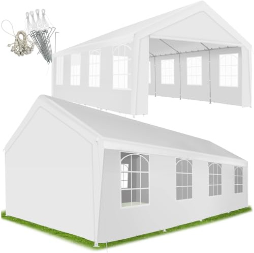tectake Pavillon Pliant Tonnelle de Jardin Exterieur Tente de Reception 4x8m Barnum Chapiteau Gazebo Pavillon de Jardin Imperméable avec Fenêtres - Blanc (Diverses Couleurs)