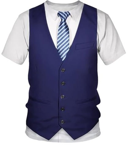 WHNBCW Funny Men's Tuxedo T Shirt Tie Tux Graphic Tee Shirt,Blue,XL