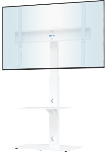 BONTEC Universal Floor TV Stand for 30-70 inch LED OLED LCD Plasma Flat Curved Screens, Height Adjustable Tall TV Stand with 2-Tier Tempered Glass Shelves up to 40KG, Max VESA 600x400mm (White)