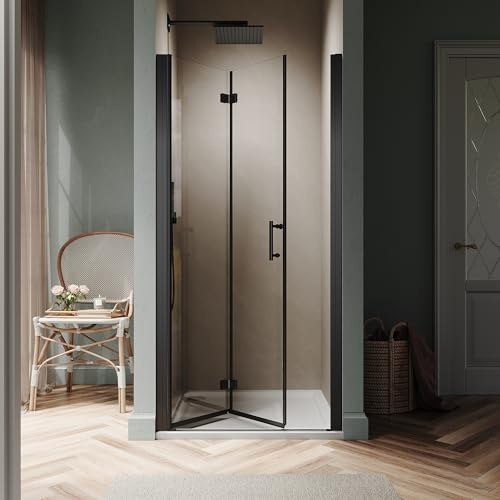 SUNNY SHOWER Hinged Swing Glass Shower Door 35.5-37 W x 72 H Semi-Frameless Bi-Fold Shower Glass Door with 1/4 (6mm) Clear Glass, Reversible Installation, Matte Black