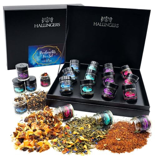 Hallingers Genuss Manufaktur Rauhnachts Tee Geschenkset Weihnachten - 12 Sorten Premium loser Tee im Glas in edler Geschenkbox, vegan & glutenfrei, Tee Set Rauhnachts-Tee, spirituelle Geschenkidee