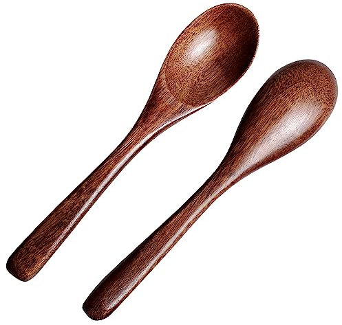 MEIYAHOME Brauner Holzlöffel, 15 cm, natürliches Nanmu, kleine Suppenlöffel, Servierlöffel, Holz-Teelöffel für Kaffee, Tee, Honig, Dessert, Kochen, Mischen für den täglichen Gebrauch, Küchenhelfer aus