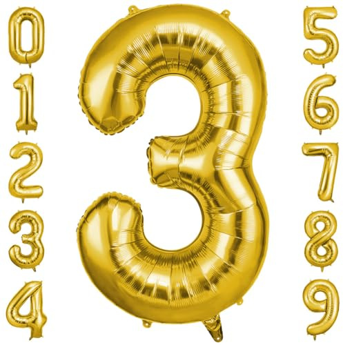 OFFCUP Helium Balloons, 40 Inches Number Balloons 3, Foil Birthday Balloon for Birthday Wedding Party Decorations Celebration Supplies (Gold)