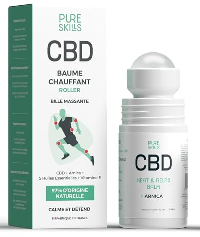 PURESKILLS | Crème chauffante CBD + Arnica | 5 Huiles Essentielles + Vitamine E - Crème CBD et Arnica | Calme et Déténd, Crème CBD, Crème de chanvre - Fabriqué en France, Qualité Supérieure