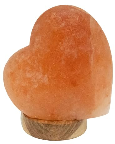 GLOBO Tischleuchte Salzkristall Beistellleuchte Holz Tischlampe Herzform, natur, E14 Fassung, LxBxH 17,8x11,4x19 cm