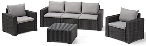 Keter California 5 seater 83% recycled Outdoor Garden Furniture Lounge set- Graphite with Grey Cushions Fade Free | All Weather Resistant | Easy Clean | Zero Maintenance