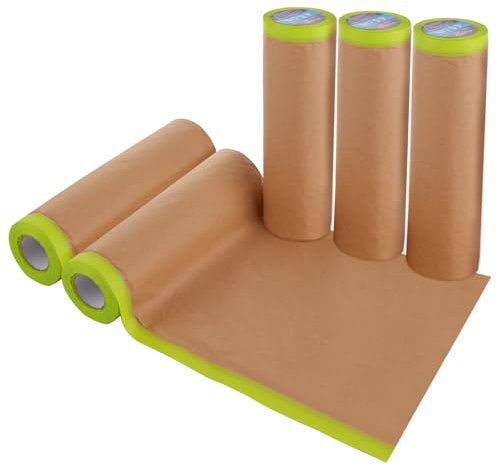 WOPPLXY 5 Rolls Pre-taped Masking Paper 18 x 36ft Brown With Adhesive Tape for Car Paint, Spraying, Furniture and Carpet Protection Film