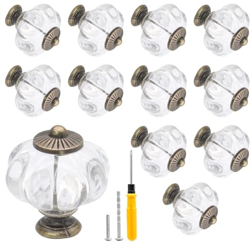 Biaungdo 12 Pcs Clear Acrylic Pumpkin Cabinet Knobs, Retro Acrylic Dresser Knobs, Vintage Round Drawer Knobs, Decorative Knobs and Pulls, Closet Door Knobs Handles for Cabinet, Drawer, Cupboard