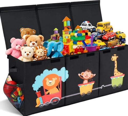 Maxuni XL Toy Box - Toy Storage Bins with lids, Collapsible Toy Chest for Boys Girls, Kids Big Toy Organizer with Adjustable Dividers for Living Room Area, Playroom, Bedroom，38x16x14