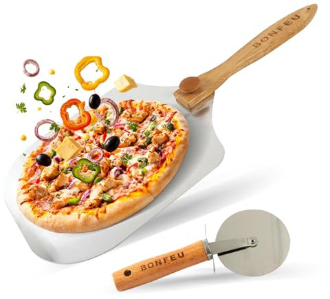 BonFeu Pizza Kit - Ensemble combiné Couteau à Pizza & Spatule/Pelle à Pizza - Parfait pour Couper et Servir des Pizzas - Accessoires de Barbecue - Pelles à Pizza