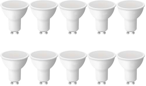 FLSNT GU10 LED Bulbs, 6W Day Light 6500K LED Spotlight Bulbs, Equivalent to 60W Halogen, 550LM, 38° Beam Angle, Non-Dimmable Energy Saving GU10 Light Bulbs for Home, Pack of 10 [Energy Class F]