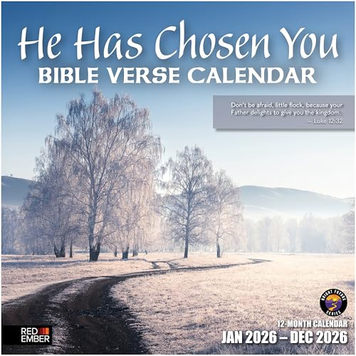 RED EMBER Christian Wall Calendar 2026 | He Has Chosen You with Bible Verses | 12 Month | 12 x 24 Open | Thick & Sturdy Paper | Holiday Gift | Religious Scripture Christian Calendar 2026
