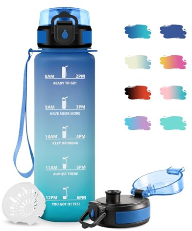 JAPORIA Gourde Sport 500ml, Gourde avec Filtre sans BPA, Étanche et Réutilisable, Bouteille d'eau de Motivation avec Marqueur de Temps, Bouteille Réutilisable pour l'école, Sport, Bureau, Camping