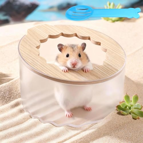 Zyiphor Hamster Sandbad Rennmaus Sandbad Mäuse Transparent Sandbad Container für Hamster Sandbad Container mit Schaufel Hamster Badewanne für Lemminge, Rennmäuse (14x9cm)