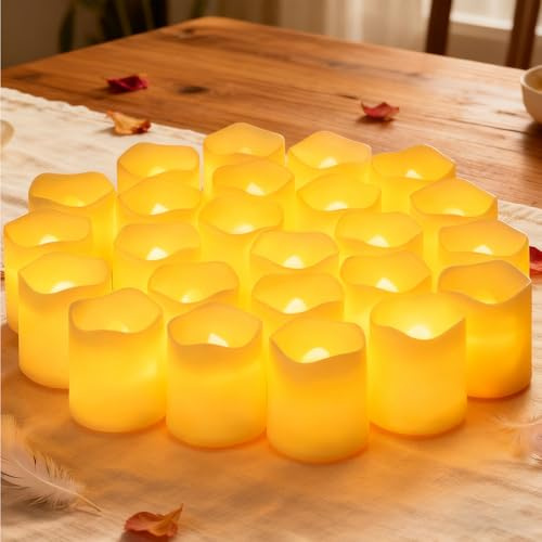 24 Pièces Bougies LED Sans Flamme,Fonctionnement à Piles,d'Autonomie Sécurité Sans Feu, Petites Bougie Chauffe-plat électrique pour Noël, pâques,Halloween, Mariage, Fêtes et Maison