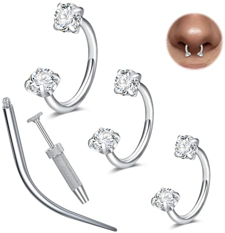 WillTen 16G 18G Gioielli per Piercing al Setto, Anello per Setto, Anello a Ferro di Cavallo con Doppia Gemma, Anello per Naso a Ferro di Cavallo, Piercing in Acciaio Inox per Cartilagine, Anello per