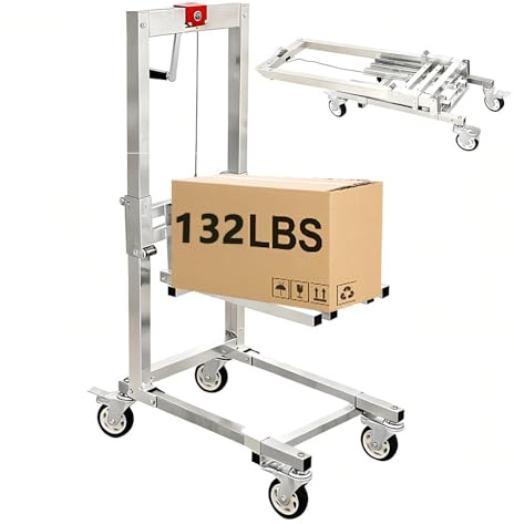 Impilatore manuale per verricello con sollevamento materiale, capacità 60 kg, altezza massima 85 cm, carrello elevatore in acciaio leggero pieghevole da 15 kg per progetti domestici, installazione di