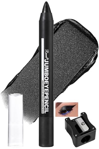 Jumbo Black Eyeliner Pencil Kohl – Long Lasting Highly Pigmented Eye Liner Pen, Pearlescent Finish, Blendable, Buildable, Portable Makeup with Sharpener for Smokey Eye