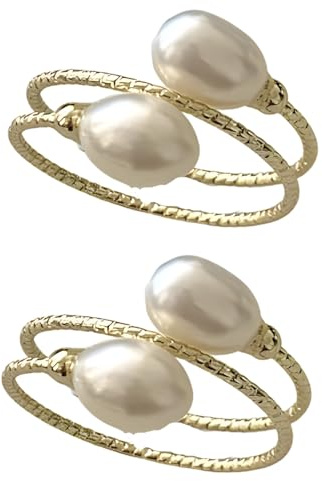 Tressify 2 st pärlringar, justerbar öppen ring med silver zirkoninlägg, slingrande design pärlsmycken för kvinnor, par, gåvor