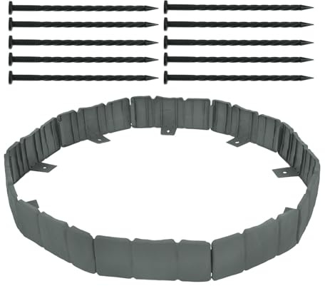 Happyyami Borde de Jardín de Plástico con Aspecto de Piedra Versátil 10 Piezas con Clavos para Césped para Jardines y Paisajismo Exterior