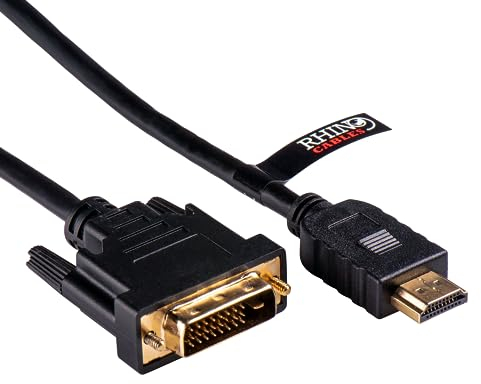 rhinocables DVI to HDMI 24+1 to 19 Pin Adapter Cable | Gold-Plated Single Link Connectors | PC Monitor Lead for Audio & Full HD Video | Universal Fit for DVD, Projectors, HDTV | Black PVC, 1m
