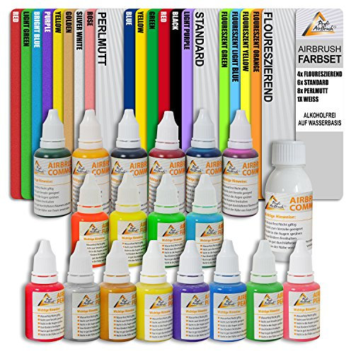 COLORES PARA AERÓGRAFO Set de 19 piezas a base de agua para compresor deaerógrafo y pistola deaerógrafo Equipamiento básico para cualquier set deaerógrafo de uso universal para tatuajes con aerógrafo