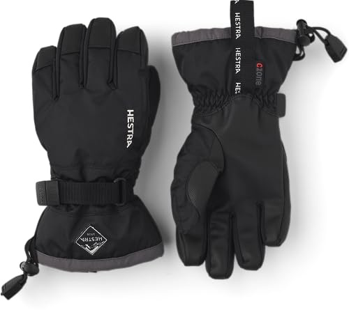 Hestra Ski Gloves for Kids: Waterproof C-Zone Cold Weather Winter Gloves, Black/Graphite, 5
