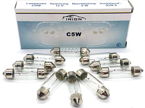 INION 10x Stück C5W 5W 36mm S7 12V Auto Glühlampe Autolampen Zugelassen (C5W)