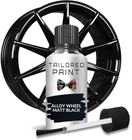 Tailored Paint Black Alloy Wheel Rim Touch Up Paint - Use On Painted Powder Coated Wheels 30ml For Car, 4x4, SUV, Lorry, Truck, Caravan Campervan Curbed, Scratched Wheels (Matt Dull Finish)