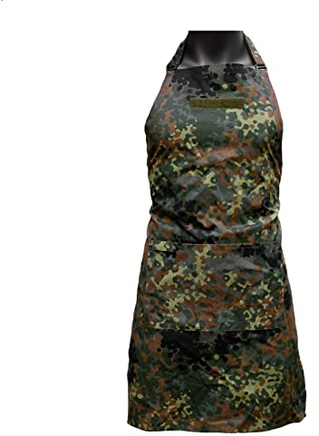 Café Viereck ® Bundeswehr Flecktarn BBQ Grillschürze Kochschürze Unisex für Männer und Frauen - mit Patchfläche und Taschen