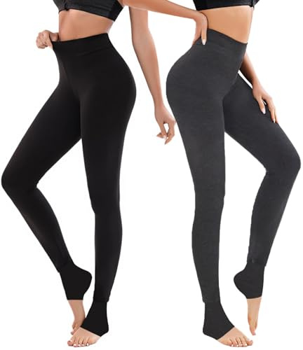 2 Pares Leggings Térmicos para Mujer Invierno, Mallas Gruesas Termicas, Cálido Leggings para Mujer, Negros + Gris