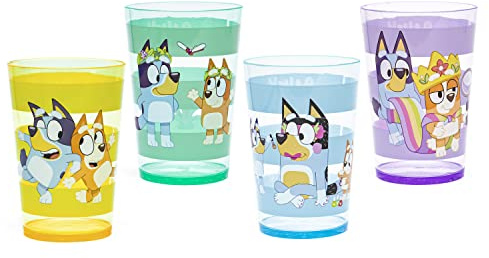 Zak Designs Bluey Nesting Tumbler Set Includes Durable Plastic Cups with Variety Artwork, Fun Drinkware is Perfect for Kids (14.5 oz, 4-Pack, Non-BPA)