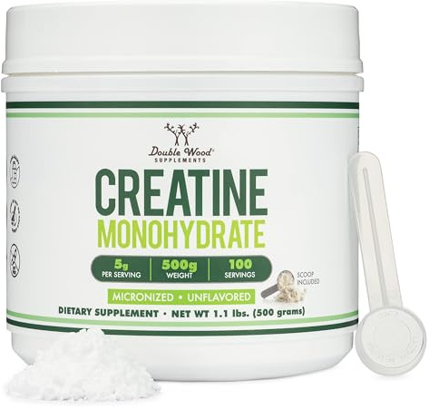 Creatine Monohydrate Powder 1.1lbs (100 Servings of 5 Grams Each) - No Fillers, Vegan Safe, Non-GMO, Gluten Free by Double Wood
