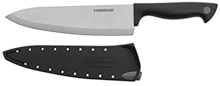 Farberware Edgekeeper 8-Inch Chef Knife with Self-Sharpening Blade Cover, High Carbon-Stainless Steel Kitchen Knife with Ergonomic Handle, Razor-Sharp Knife, Black