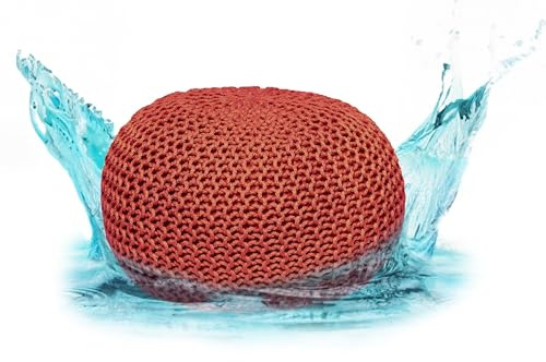 ELYFLAIR® Pouf imperméable de qualité supérieure - Diamètre : 55 cm ou 45 cm - Pour extérieur et intérieur - Aspect tricot grossier - Pour jardin, terrasse, piscine - 100 % plastique recyclé - Ginger,