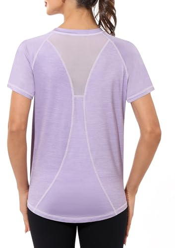 Gyabnw Camiseta Deportiva para Mujer, Camiseta de Manga Corta, Camiseta de Entrenamiento, Rápido Camisetas de Malla Mujer Yoga Fitness Top Ropa Deportiva Entrenamiento Atlético