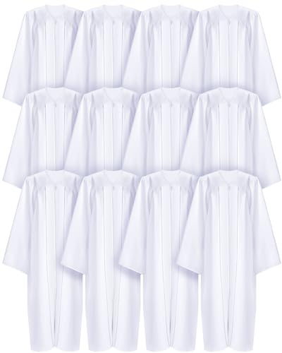 Toulite 12 Pcs Unisex Matte Choir Robes for Church White Baptism Graduation Gown Confirmation Pulpit Judge Costume Adults, White, Size 48