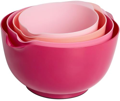 BoxedHome Set di 4 ciotole in plastica senza BPA, con beccuccio, fondo antiscivolo e manico, impilabili, lavabili in lavastoviglie e microonde, ideali per la cottura