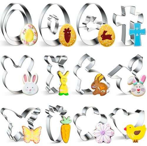 12 moldes para galletas con forma de conejo de Pascua