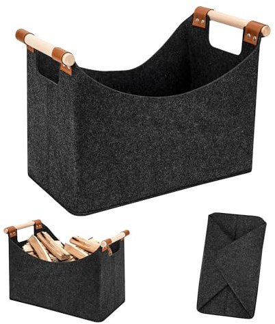 Tunejoy Borsa in Feltro, Borsa per Legna da Ardere Pieghevole Cestino Portaoggetti in Feltro Cesto con Manici per Legna, Giornali, Vestiti, Giocattoli 40 x 22 x 27cm