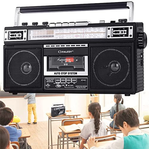 Radiokassettspelare, retroradio och inspelare, retro boombox kassettspelare, med AM/FM/SW1-2 tre band, klassisk 80S-stil med modern teknik