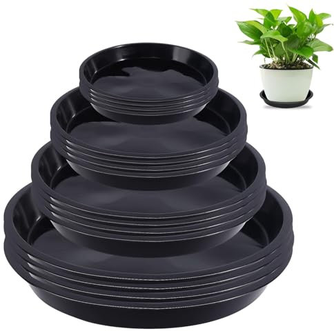 thirei Lot de 16 soucoupes pour pots de fleurs, en plastique, pour plantes d'intérieur et d'extérieur, 21 cm/17,8 cm/15,8 cm/11,5 cm, noir