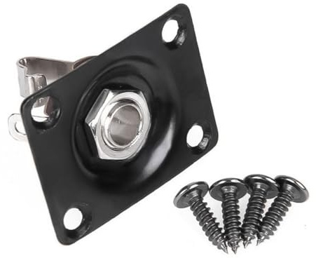 Alnicov Guitar Jack Socket Pickup 1/4 Inch Square Output Input Jack Cover Plate Black for Electric Guitar and Bass with Screws