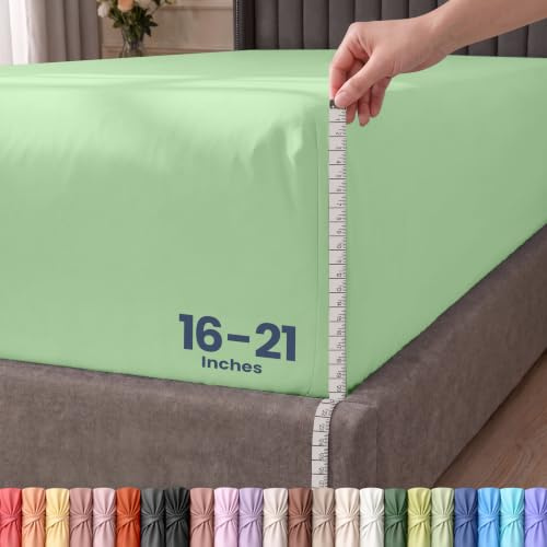 Extra Deep Pocket Queen Fitted Sheet, Fits 16-21 Inch Mattress, Sage