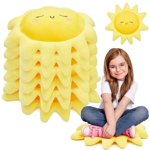 Juexica 6 Pcs Sun Shaped Floor Cushions for Classroom 15 Inches Flexible Seating Cute Plush Sun Throw Pillows Chair Pads for Back to School First Day of School for Sofa Couch Bed Decor