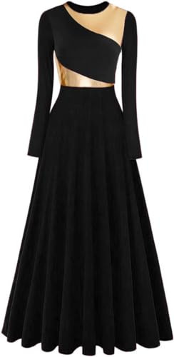 ORIDOOR Women Worship Liturgical Dance Dress Full Length Church Robe Modern Praise Dance Dress Lyrical 10-Black Small