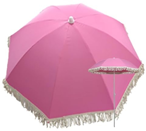 Ombrello da giardino regolabile con frange rosa da 1,6 m, con nappe, elegante ombrellone da giardino per feste all'aperto, ponti, bar e ristoranti (senza base), perfetto per decorare il cortile