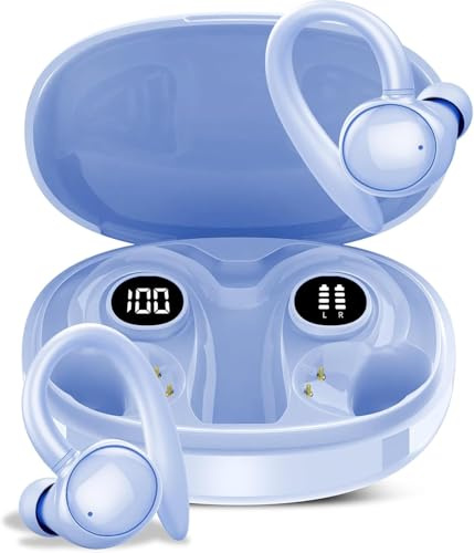 PEFUPEW Cuffie sportive Bluetooth wireless, auricolari stereo con bassi e ganci auricolari, cuffie in-ear con 4 microfoni ENC con cancellazione del rumore, cuffie da corsa con display LED