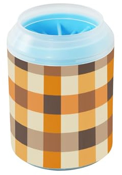 Gingham Brown Steel Yellow Portable Dog Paw Washer Silicone Brush Soft Pets Bathing Brush for Medium to Large Dogs