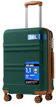 Kono Suitcase Lightweight ABS+PC Hard Shell Hand Luggage Trolley Travel Cabin Carry-on with TSA Combination Lock and 4 Wheels (20, Green/Brown)